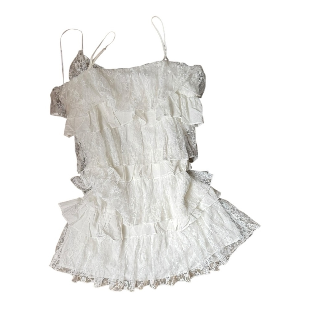 NWT LULUS Layer‎ On the Love White Tiered Lace Sleeveless Mini Dress - Picture 5 of 7